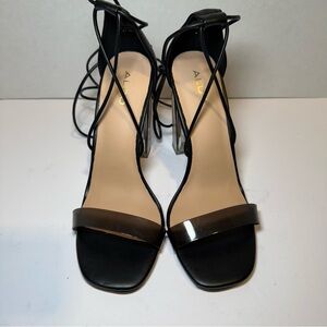 Aldo Women's Jelly Black 4.5" Chunky Clear Heel and Ankle Ties Size 7.5 with Box